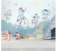 XLMING Cartoon Minimalist Elephant Blue Clouds 3D Wallpaper Premium Textured Silk Study Dining Living Room Bedroom Sofa TV Wall Easy Install-300cm×210cm