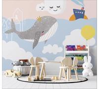 XLMING Cartoon Minimalist Hand Drawn Whale Unique 3D Wallpaper Luxury Silk Study Dining Feature Sofa Grey Bedroom Living Room Tv Decorative Wall-350cm×256cm