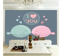 XLMING Cartoon Minimalist Pink Green Little Fish 3D Wallpaper Premium Textured Silk Study Dining Living Room Bedroom Sofa TV Wall Easy Install-200cm×140cm