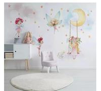 XLMING Cartoon Minimalist Stars Moon People 3D Wallpaper Silky Texture Home Study Office Grey Dining Room Sofa Bedroom Living Room TV Backdrop-150cm×105cm