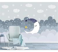 XLMING Cartoon Minimalist Stars Moon White Clouds 3D Wallpaper Luxury Home Dining Decor Paste Sofa Living Room The Wall for Bedroom Mural-200cm×140cm