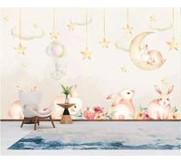 XLMING Cartoon Moon Rabbit Flowers Stars 3D Wallpaper Luxury Home Dining Decor Paste Sofa Living Room The Wall for Bedroom Mural-400cm×280cm