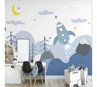 XLMING Cartoon Mountain Peaks Aeroplane Moon Stars 3D Wallpaper Premium Textured Silk Study Dining Living Room Bedroom Sofa TV Wall Easy Install-300cm×210cm