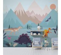 XLMING Cartoon Mountain Peaks Trees Sunrise Dinosaurs 3D Wallpaper Premium Textured Silk Study Dining Living Room Bedroom Sofa TV Wall Easy Install-300cm×210cm