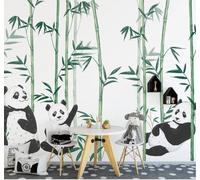XLMING Cartoon Panda Hand Drawn Green Bamboo Grove 3D Wallpaper Luxury Home Dining Decor Paste Sofa Living Room The Wall for Bedroom Mural-430cm×300cm