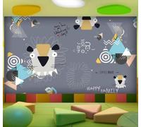 XLMING Cartoon Pattern Abstract Little Lion Geometric 3D Wallpaper Luxury Silk Study Dining Feature Sofa Grey Bedroom Living Room Tv Decorative Wall-150cm×105cm