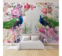 XLMING Cartoon Peacock Beautiful Colourful Flowers 3D Wallpaper Silky Texture Home Study Office Grey Dining Room Sofa Bedroom Living Room TV Backdrop-250cm×170cm
