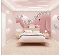 XLMING Cartoon Pink Elephant White Clouds Architecture 3D Wallpaper Silky Texture Home Study Office Grey Dining Room Sofa Bedroom Living Room TV Backdrop-300cm×210cm
