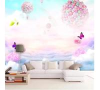 XLMING Cartoon Pink Flowers Butterflies Hot Air Balloon 3D Wallpaper Luxury Home Dining Decor Paste Sofa Living Room The Wall for Bedroom Mural-150cm×105cm