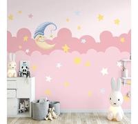 XLMING Cartoon Pink Moon Clouds Starry Sky 3D Wallpaper Premium Textured Silk Study Dining Living Room Bedroom Sofa TV Wall Easy Install-300cm×210cm