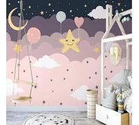 XLMING Cartoon Pink Starry Sky Clouds Moon 3D Wallpaper Luxury Silk Study Dining Feature Sofa Grey Bedroom Living Room Tv Decorative Wall-400cm×280cm