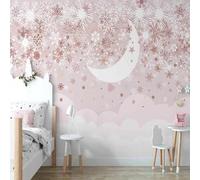XLMING Cartoon Pink Stars Moon White Clouds 3D Wallpaper Luxury Silk Study Dining Feature Sofa Grey Bedroom Living Room Tv Decorative Wall-300cm×210cm
