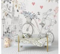 XLMING Cartoon Plants Animals Bicycle Architecture 3D Wallpaper Silky Texture Home Study Office Grey Dining Room Sofa Bedroom Living Room TV Backdrop-150cm×105cm