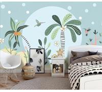 XLMING Cartoon Plants Flowers Birds Moon 3D Wallpaper Premium Textured Silk Study Dining Living Room Bedroom Sofa TV Wall Easy Install-400cm×280cm