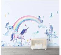 XLMING Cartoon Rainbow Animals Horse Moon 3D Wallpaper Silky Texture Home Study Office Grey Dining Room Sofa Bedroom Living Room TV Backdrop-250cm×170cm