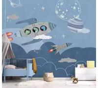 XLMING Cartoon Rocket Pilot Aeroplane Starry Sky 3D Wallpaper Luxury Home Dining Decor Paste Sofa Living Room The Wall for Bedroom Mural-350cm×256cm