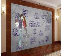 XLMING Cartoon Romantic Love Couples Pattern 3D Wallpaper Luxury Silk Study Dining Feature Sofa Grey Bedroom Living Room Tv Decorative Wall-400cm×280cm
