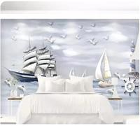 XLMING Cartoon Sailing Ship Sea Lighthouse Birds 3D Wallpaper Luxury Silk Study Dining Feature Sofa Grey Bedroom Living Room Tv Decorative Wall-150cm×105cm