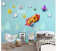 XLMING Cartoon Space Planet Rocket Stars 3D Wallpaper Luxury Home Dining Decor Paste Sofa Living Room The Wall for Bedroom Mural-150cm×105cm