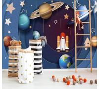 XLMING Cartoon Space Planet Stars Rocket 3D Wallpaper Luxury Home Dining Decor Paste Sofa Living Room The Wall for Bedroom Mural-250cm×170cm