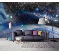 XLMING Cartoon Starry Sky Blue Earth Universe 3D Wallpaper Premium Textured Silk Study Dining Living Room Bedroom Sofa TV Wall Easy Install-150cm×105cm