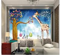 XLMING Cartoon Trees Stars Animals Giraffe 3D Wallpaper Premium Textured Silk Study Dining Living Room Bedroom Sofa TV Wall Easy Install-300cm×210cm