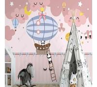 XLMING Cartoon Watercolour Clouds Hot Air Balloons Animals Panda 3D Wallpaper Silky Texture Home Study Office Grey Dining Room Sofa Bedroom Living Room TV Backdrop-250cm×170cm