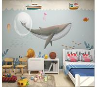 XLMING Cartoon Whale Underwater World Small Boat Seaweed 3D Wallpaper Premium Textured Silk Study Dining Living Room Bedroom Sofa TV Wall Easy Install-150cm×105cm