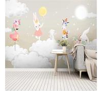 XLMING Cartoon White Clouds Animal Rabbit Flamingo 3D Wallpaper Silky Texture Home Study Office Grey Dining Room Sofa Bedroom Living Room TV Backdrop-300cm×210cm