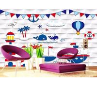 XLMING Cartoon White Clouds Hot Air Balloon Lighthouse Coconut Tree 3D Wallpaper Luxury Silk Study Dining Feature Sofa Grey Bedroom Living Room Tv Decorative Wall-200cm×140cm