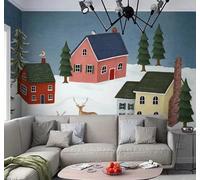 XLMING Cartoon Winter House Roe Deer Landscape 3D Wallpaper Luxury Silk Study Dining Feature Sofa Grey Bedroom Living Room Tv Decorative Wall-350cm×256cm