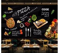 XLMING Chalkboard Style Food Pizza Steak Western Restaurant 3D Wallpaper Premium Textured Silk Study Dining Living Room Bedroom Sofa TV Wall Easy Install-150cm×105cm