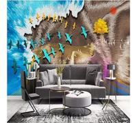 XLMING Colourful Abstract Geometric Lines Gold Tree 3D Wallpaper Silky Texture Home Study Office Grey Dining Room Sofa Bedroom Living Room TV Backdrop-430cm×300cm