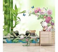 XLMING Colourful Flowers Bamboo Blue Butterflies 3D Wallpaper Luxury Home Dining Decor Paste Sofa Living Room The Wall for Bedroom Mural-250cm×170cm