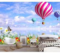 XLMING Colourful Flowers Hot Air Balloon Butterflies Landscape 3D Wallpaper Luxury Home Dining Decor Paste Sofa Living Room The Wall for Bedroom Mural-300cm×210cm