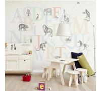 XLMING Colourful Forest Animals Giraffes Lions Monkeys 3D Wallpaper Silky Texture Home Study Office Grey Dining Room Sofa Bedroom Living Room TV Backdrop-200cm×140cm