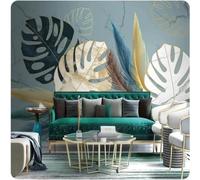 XLMING Colourful Plants Leaves Feathers Faux Marble 3D Wallpaper Luxury Silk Study Dining Feature Sofa Grey Bedroom Living Room Tv Decorative Wall-400cm×280cm