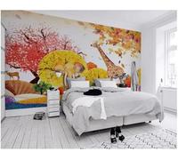 XLMING Cosy and Beautiful Hand Drawn Landscape Cartoon Animal 3D Wallpaper Luxury Silk Study Dining Feature Sofa Grey Bedroom Living Room Tv Decorative Wall-200cm×140cm