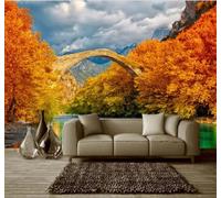 XLMING Cosy Autumn Forest Maple Leaves Bridge Daffodils 3D Wallpaper Silky Texture Home Study Office Grey Dining Room Sofa Bedroom Living Room TV Backdrop-430cm×300cm