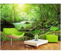 XLMING Cosy Nature Landscape Green Forest Nature Scenery 3D Wallpaper Luxury Silk Study Dining Feature Sofa Grey Bedroom Living Room Tv Decorative Wall-400cm×280cm