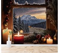XLMING Cosy Winter Scenery Snow Capped Mountains Candles Pine Forest 3D Wallpaper Premium Textured Silk Study Dining Living Room Bedroom Sofa TV Wall Easy Install-250cm×170cm