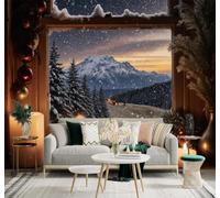 XLMING Cosy Winter Scenery Snow Capped Mountains Candles Pine Forest 3D Wallpaper Silky Texture Home Study Office Grey Dining Room Sofa Bedroom Living Room TV Backdrop-350cm×256cm