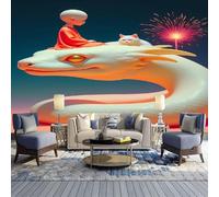 XLMING Creative Animal Kitten People Fireworks 3D Wallpaper Premium Textured Silk Study Dining Living Room Bedroom Sofa TV Wall Easy Install-300cm×210cm