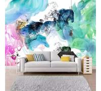 XLMING Creative Animals Horses Colourful Smoke 3D Wallpaper Luxury Silk Study Dining Feature Sofa Grey Bedroom Living Room Tv Decorative Wall-430cm×300cm