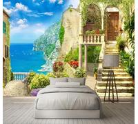 XLMING Creative Architecture Mountain Lakes Landscape 3D Wallpaper Silky Texture Home Study Office Grey Dining Room Sofa Bedroom Living Room TV Backdrop-150cm×105cm