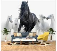 XLMING Creative Art Black and White Running Horse 3D Wallpaper Premium Textured Silk Study Dining Living Room Bedroom Sofa TV Wall Easy Install-150cm×105cm
