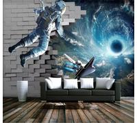 XLMING Creative Art Breaking Through Walls Astronaut Space Galaxy 3D Wallpaper Silky Texture Home Study Office Grey Dining Room Sofa Bedroom Living Room TV Backdrop-350cm×256cm