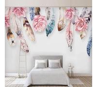 XLMING Creative Beautiful Colourful Feathers Flowers 3D Wallpaper Silky Texture Home Study Office Grey Dining Room Sofa Bedroom Living Room TV Backdrop-250cm×170cm