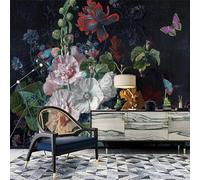 XLMING Creative Beautiful Colourful Flowers Butterflies 3D Wallpaper Silky Texture Home Study Office Grey Dining Room Sofa Bedroom Living Room TV Backdrop-250cm×170cm