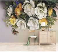 XLMING Creative Beautiful Colourful Flowers Butterflies 3D Wallpaper Silky Texture Home Study Office Grey Dining Room Sofa Bedroom Living Room TV Backdrop-250cm×170cm